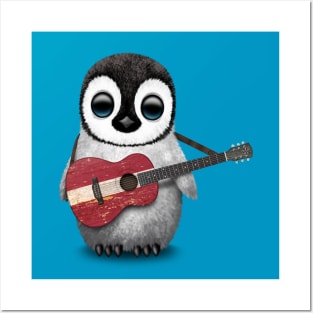 Baby Penguin Playing Latvian Flag Guitar Posters and Art